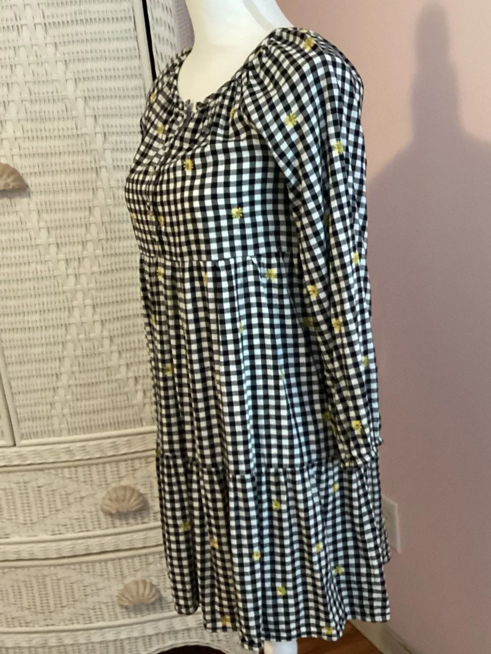 Old Navy Black and White Gingham Long Sleeve Kids Dress